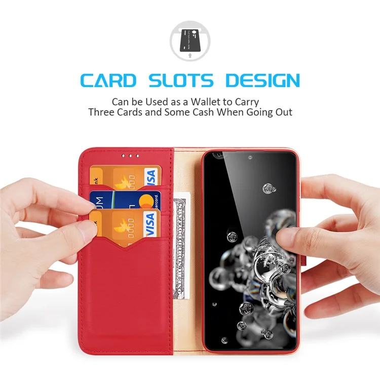 DUX DUCIS for Samsung Galaxy S21 4G / 5G Hivo Series Anti-Scratch Wallet Stand Split Leather Phone Cover Flip Shell - Red