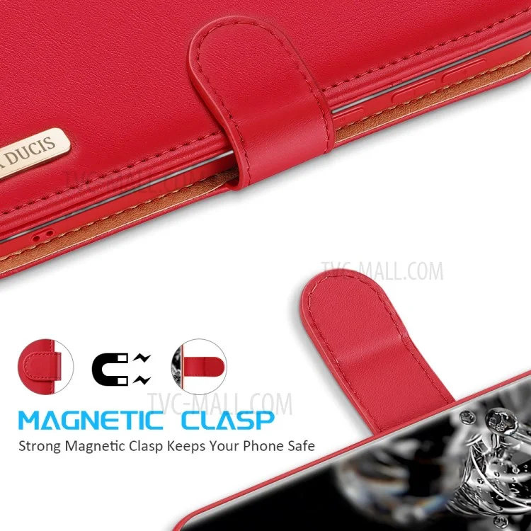 DUX DUCIS Hivo-Serie Split Lederbrieftasche Stand Phone Cover Flip Case für Samsung Galaxy S21 Ultra 5G - Rot