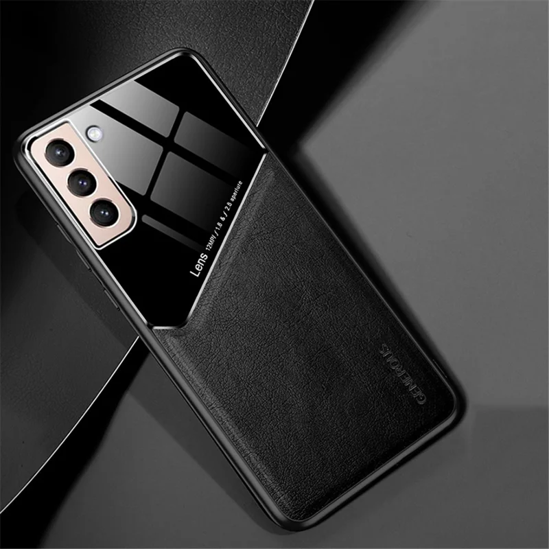 Precise Cut-Out Leather Coated Hybrid Case [Built-in Magnetic Metal Sheet] for Samsung Galaxy S21 Plus 5G - Black