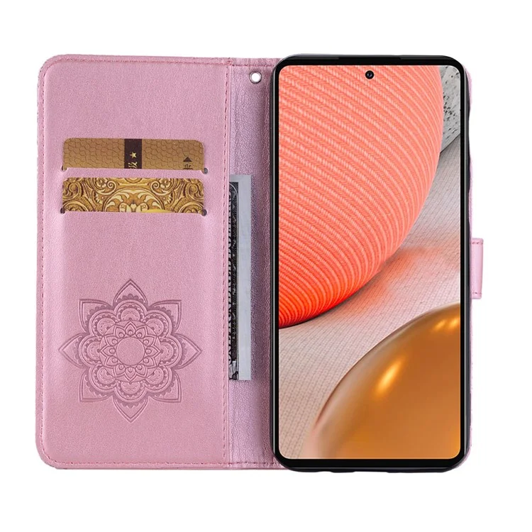 Étui de téléphone en cuir avec décoration de strass en forme de hibou pour Samsung Galaxy A72 5G / A72 4G - Or rose