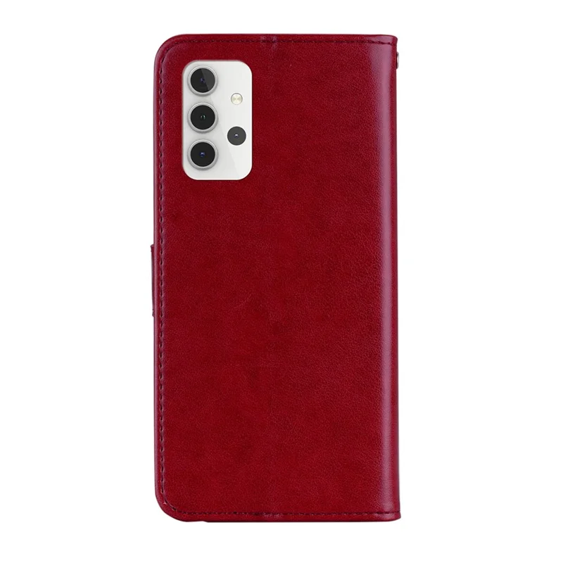 Imprint Flower Owl Pattern Stand Leather Wallet Case Cover for Samsung Galaxy A32 5G/M32 5G - Red