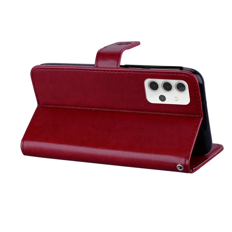 Imprint Flower Owl Pattern Stand Leather Wallet Case Cover for Samsung Galaxy A32 5G/M32 5G - Red