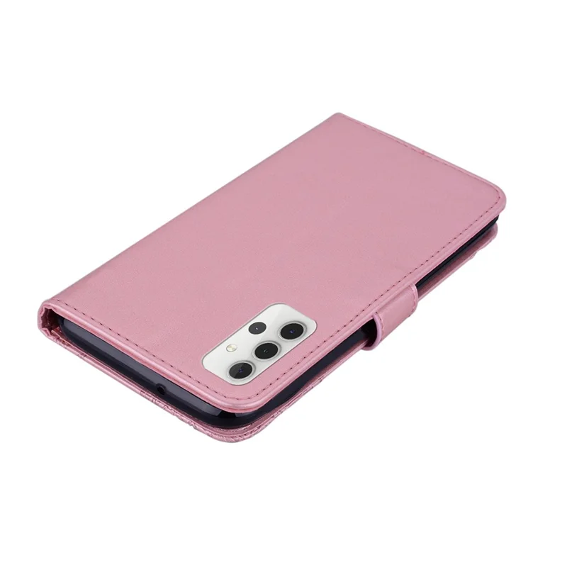 Imprint Flower Owl Pattern Stand Leather Wallet Case Cover for Samsung Galaxy A32 5G/M32 5G - Rose Gold