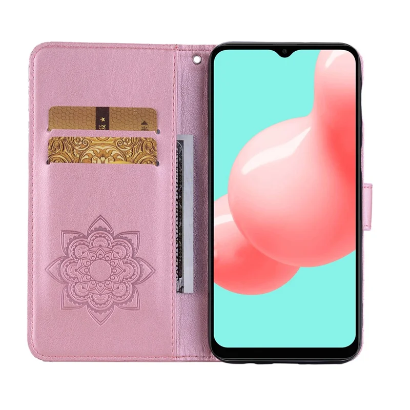Imprint Flower Owl Pattern Stand Leather Wallet Case Cover for Samsung Galaxy A32 5G/M32 5G - Rose Gold