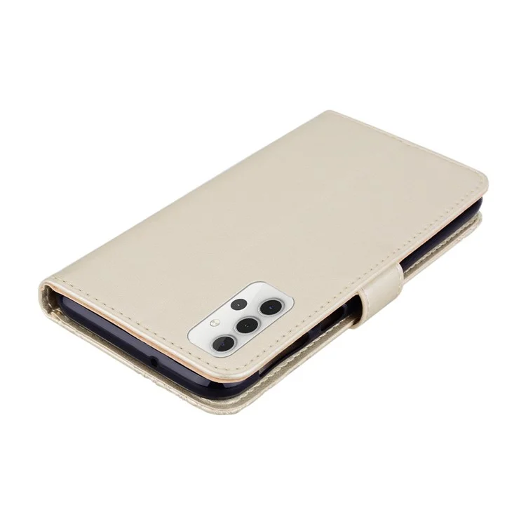 Prägung Blume Eule Muster Lederbrieftasche Hülle für Samsung Galaxy A32 5G/M32 5G - Gold