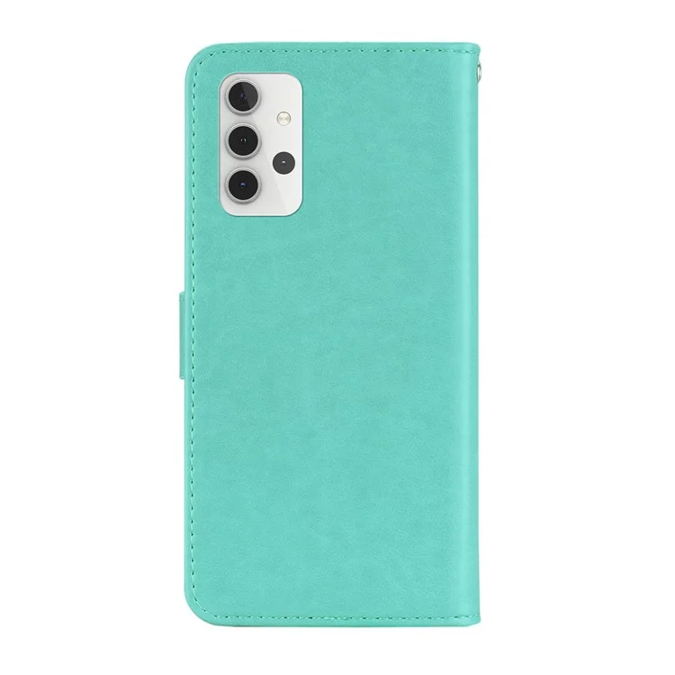 Impronta Flower Owl Pattern Whatet Covet in Pelle Per Samsung Galaxy A32 5G/M32 5G - Ciano