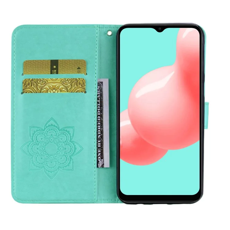 Impronta Flower Owl Pattern Whatet Covet in Pelle Per Samsung Galaxy A32 5G/M32 5G - Ciano