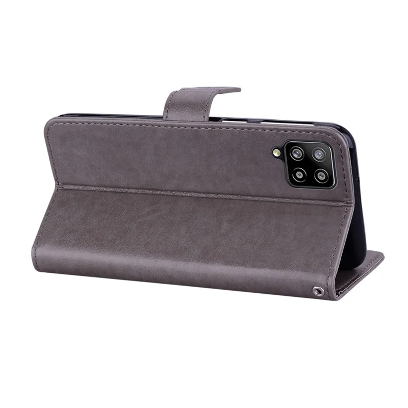 Owl Imprint Rhinestone Decor Leather Phone Case for Samsung Galaxy A12 Stand Shell - Grey