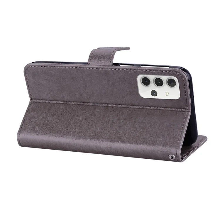 Billetera con funda de cuero y decoración de piedras de imitación de búho para Samsung Galaxy A32 5G/M32 5G - Gris