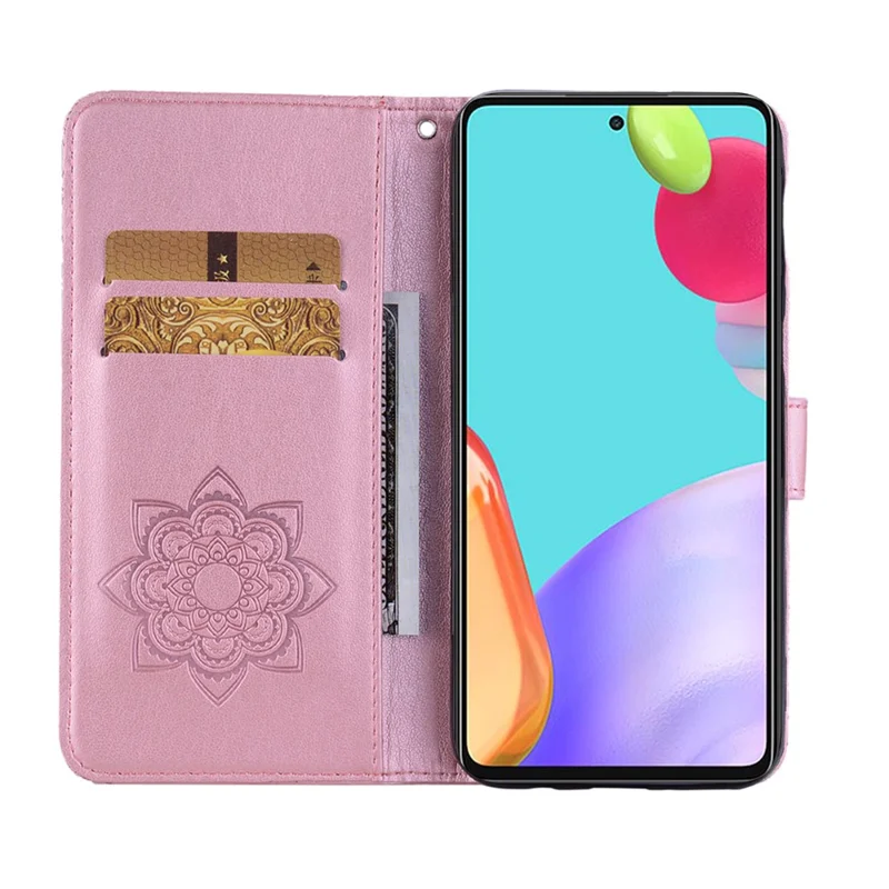 Owl Imprint Rhinestone Decor Wallet Leather Cover for Samsung Galaxy A52 4G/5G / A52s 5G Stand Shell - Rose Gold