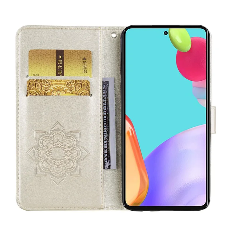 Owl Imprint Rhinestone Decor Wallet Leather Cover for Samsung Galaxy A52 4G/5G / A52s 5G Stand Shell - Gold