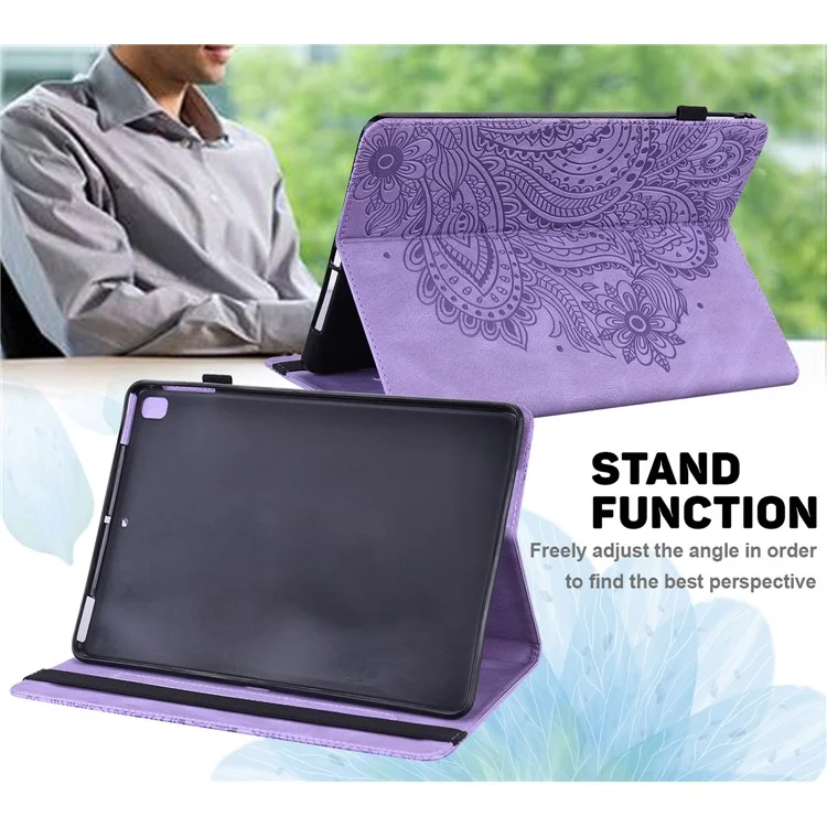 Patrón de Flores Impreso de Cuero de Cuero Capilla Protectora Para la Galaxia Samsung S7 SM-T870 SM-T875 SM-T876B - Violeta