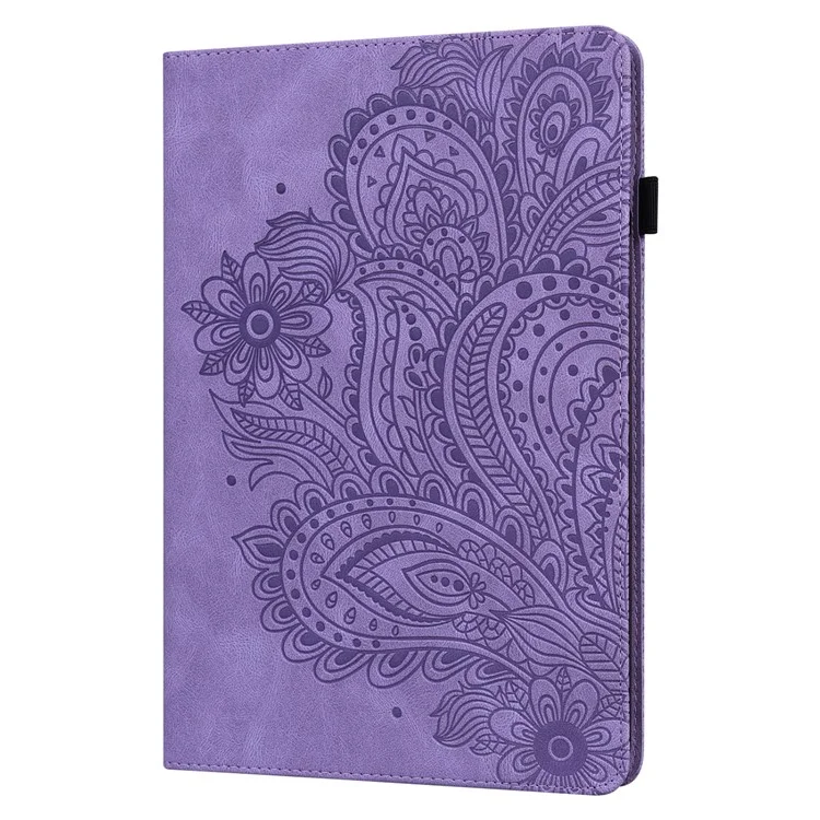 Patrón de Flores Impreso de Cuero de Cuero Capilla Protectora Para la Galaxia Samsung S7 SM-T870 SM-T875 SM-T876B - Violeta