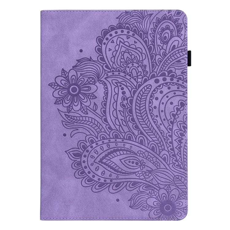 Patrón de Flores Impreso de Cuero de Cuero Capilla Protectora Para la Galaxia Samsung S7 SM-T870 SM-T875 SM-T876B - Violeta