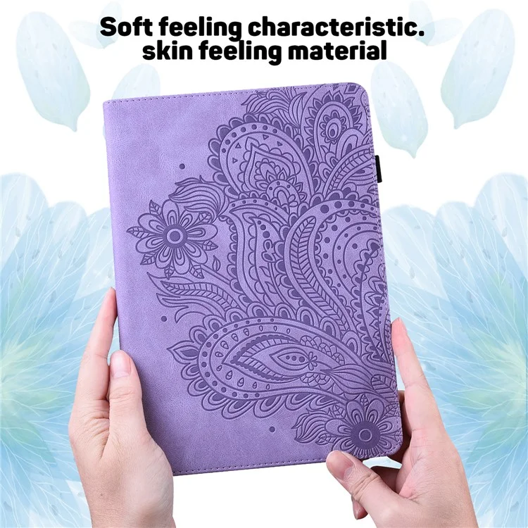 Imprinted Flower Pattern Leather Wallet Stand Tablet Protective Shell for Samsung Galaxy Tab S7 SM-T870 SM-T875 SM-T876B / S8 - Purple