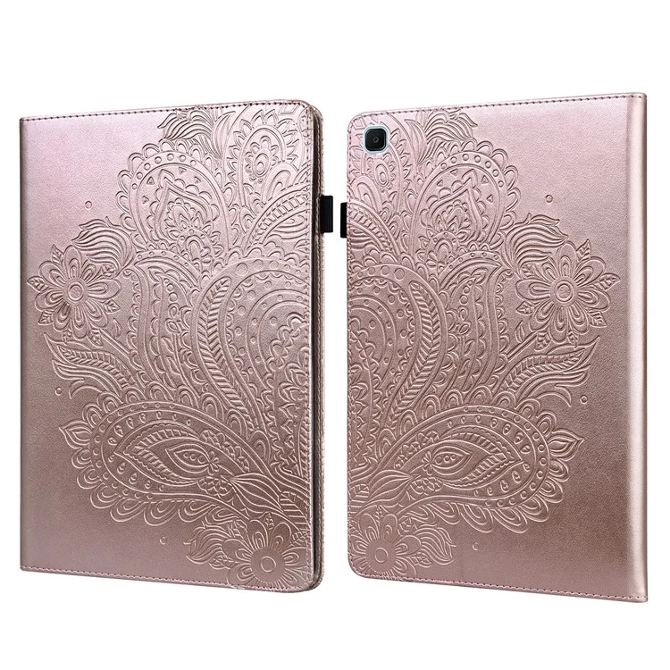 Imprinted Flower Pattern Leather Wallet Stand Tablet Protective Shell for Samsung Galaxy Tab S6 Lite (2020) / (2022) / (2024) - Rose Gold