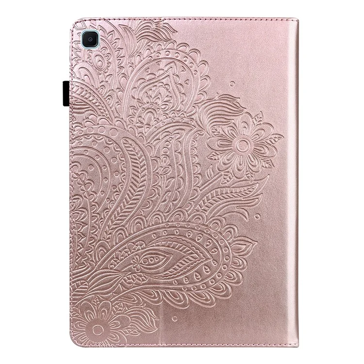 Padrão de Flores Impressas Carteira de Couro Stand Comblet Protetive Shell Para Samsung Galaxy Tab S6 Lite/S6 Lite (2022) - Rosa Ouro