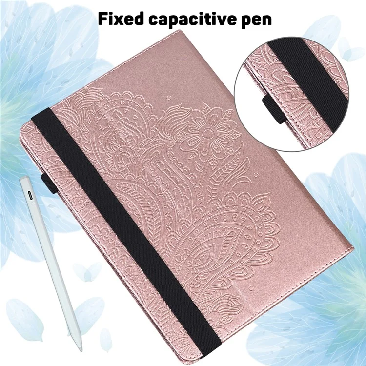 Padrão de Flores Impressas Carteira de Couro Stand Comblet Protetive Shell Para Samsung Galaxy Tab S6 Lite/S6 Lite (2022) - Rosa Ouro