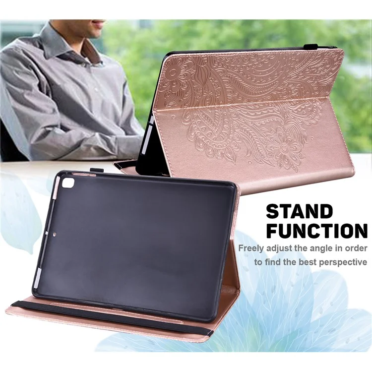 Imprinted Flower Pattern Leather Wallet Stand Tablet Protective Shell for Samsung Galaxy Tab S6 Lite (2020) / (2022) / (2024) - Rose Gold