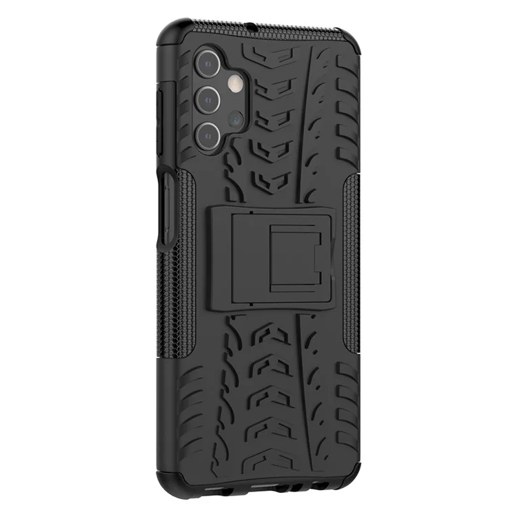 Patrimonio Plegable Para Samsung Galaxy A32 5G / M32 5G Neumático Fresco PC + TPU Hybrid Shell Funda - Negro