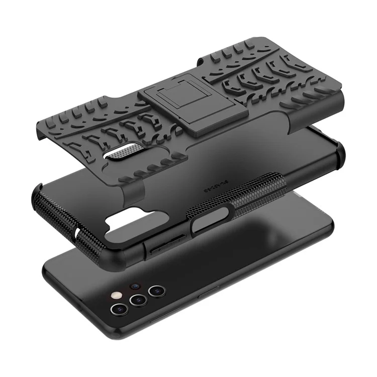 Faltbarer Kickstand Für Samsung Galaxy A32 5G / M32 5G Cool Reifen PC + TPU Hybrid Shell Fall - Schwarz