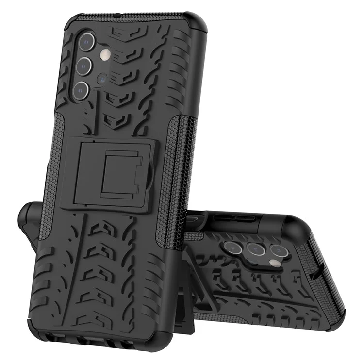 Klappbarer Kickstand für Samsung Galaxy A32 5G/M32 5G Coole Reifen PC + TPU Hybrid Shell Case - Schwarz