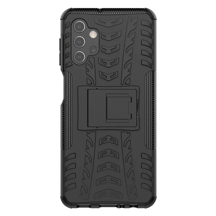 Klappbarer Kickstand für Samsung Galaxy A32 5G/M32 5G Coole Reifen PC + TPU Hybrid Shell Case - Schwarz