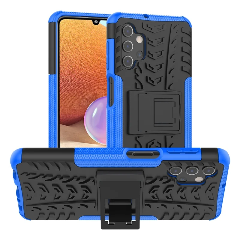 Foldable Kickstand for Samsung Galaxy A32 5G/M32 5G Cool Tyre PC + TPU Hybrid Shell Case - Blue