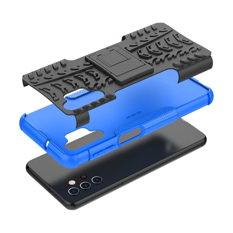 Foldable Kickstand for Samsung Galaxy A32 5G/M32 5G Cool Tyre PC + TPU Hybrid Shell Case - Blue