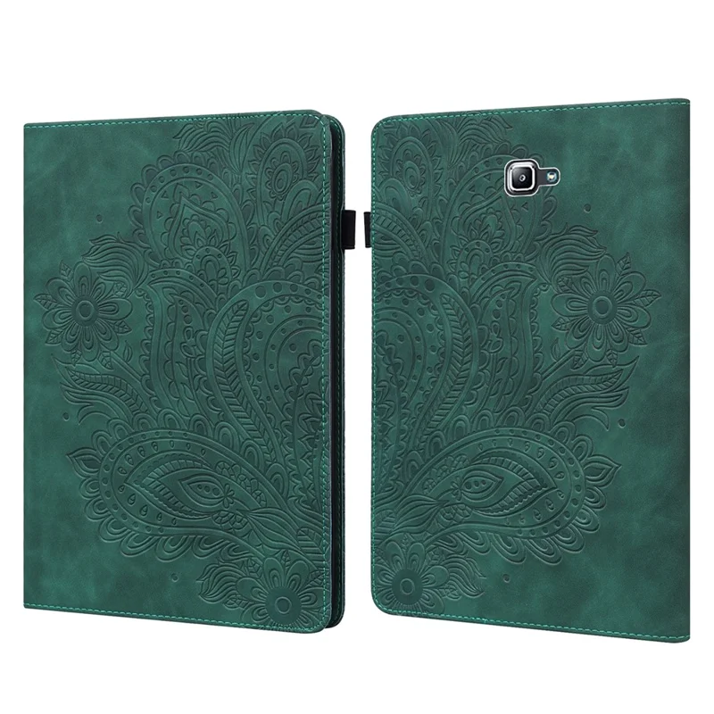 Imprinted Peacock Flower Pattern Leather Tablet Protective Shell with Strap for Samsung Galaxy Tab A 10.1 (2016) SM-T580/T585/T580/T585N - Green