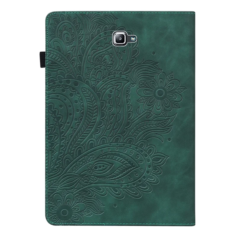 Imprinted Peacock Flower Pattern Leather Tablet Protective Shell with Strap for Samsung Galaxy Tab A 10.1 (2016) SM-T580/T585/T580/T585N - Green