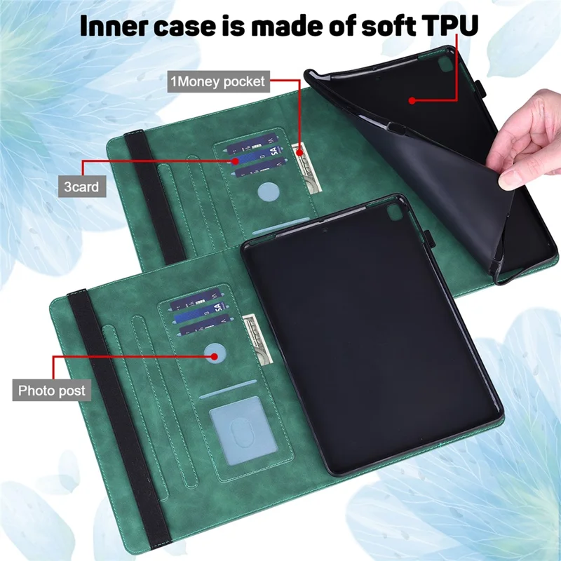 Imprinted Peacock Flower Pattern Leather Tablet Protective Shell with Strap for Samsung Galaxy Tab A 10.1 (2016) SM-T580/T585/T580/T585N - Green