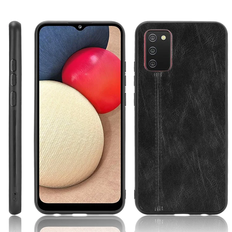 Diseño de Cajas de su Costura de Telefonía Híbrida Recubierta de Cuero PU Para Samsung Galaxy A02s (164.2x75.9x9.1 Mm) - Negro