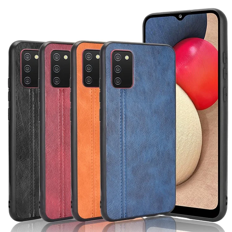 Diseño de Cajas de su Costura de Telefonía Híbrida Recubierta de Cuero PU Para Samsung Galaxy A02s (164.2x75.9x9.1 Mm) - Negro