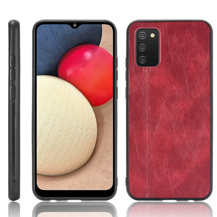 PU Leder Beschichtete Hybrid -mobiltelefonhülle Stitching Design Für Samsung Galaxy A02s (164.2x75.9x9.1mm) - Rot
