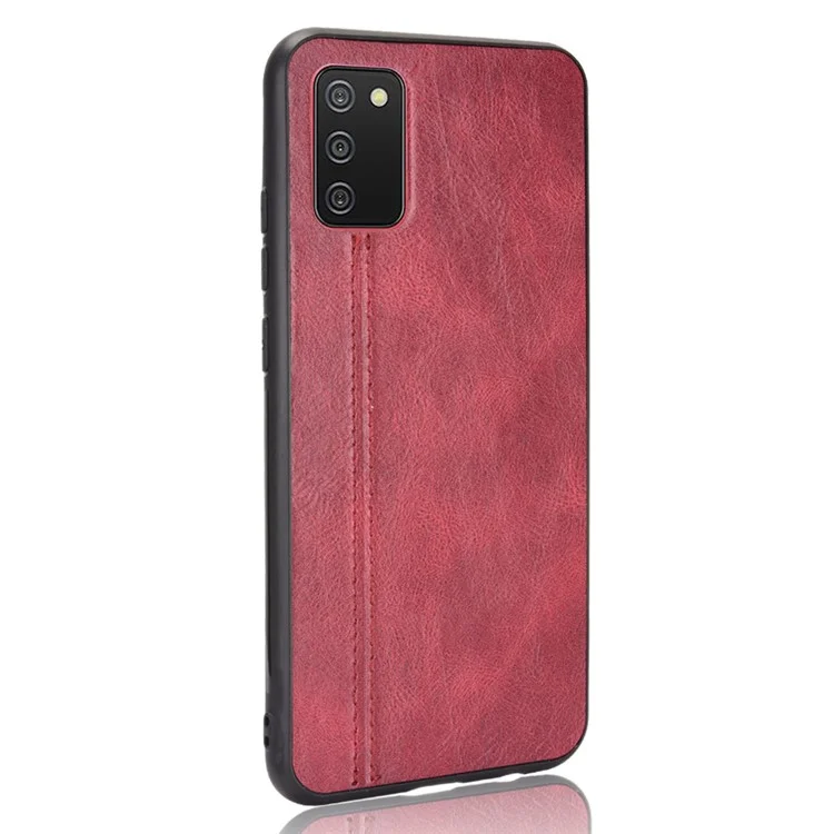 PU Leder Beschichtete Hybrid -mobiltelefonhülle Stitching Design Für Samsung Galaxy A02s (164.2x75.9x9.1mm) - Rot