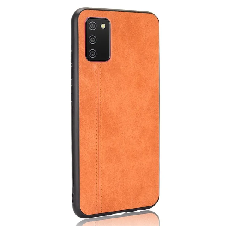 PU Cuir en Revêtement Hybride de Téléphone Mobile Hybride Conception de Coutures Pour Samsung Galaxy A02s (164.2x75.9x9.1mm) - Jaune