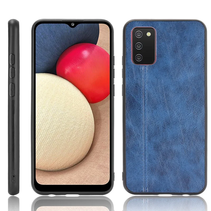 PU Leather Coated Hybrid Mobile Phone Case Stitching Design for Samsung Galaxy A02s (164.2mm) - Blue