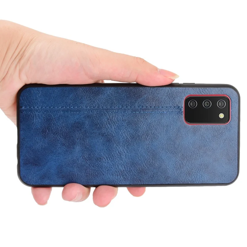 PU Leather Coated Hybrid Mobile Phone Case Stitching Design for Samsung Galaxy A02s (164.2mm) - Blue