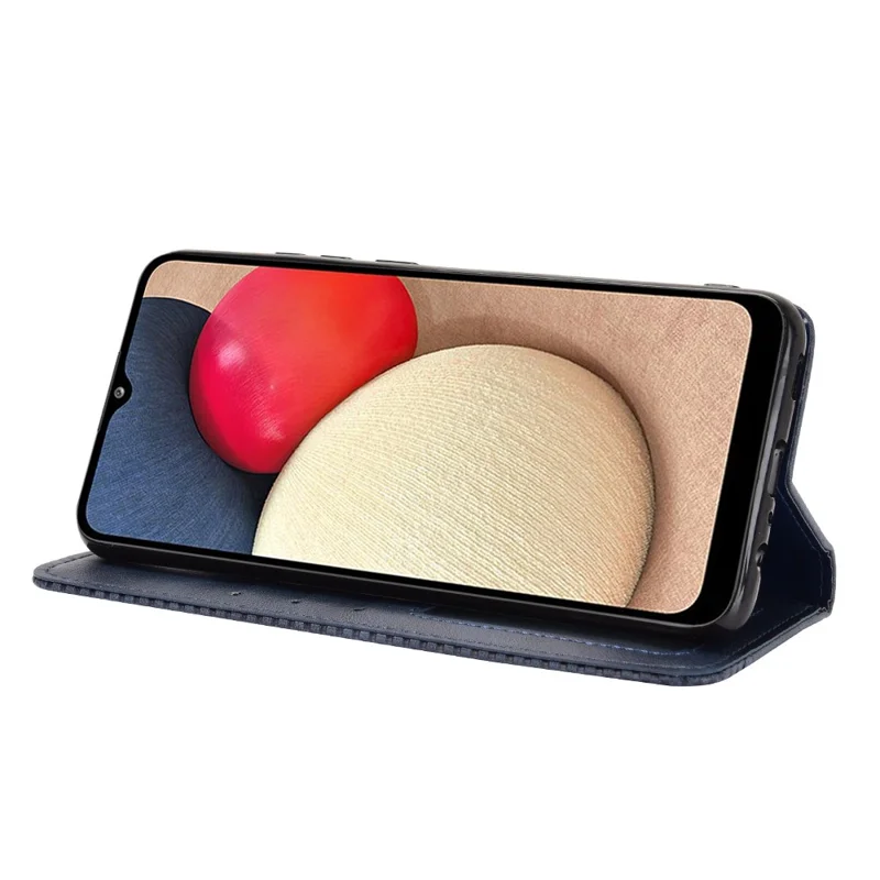 Retro Style Auto-absorbed Phone Shell for Samsung Galaxy A02s (164.2mm) Leather Wallet Stand Case - Blue