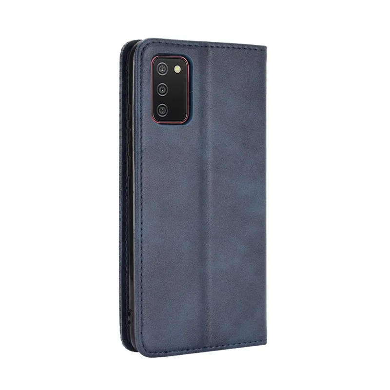 Retro Style Auto-absorbed Phone Shell for Samsung Galaxy A02s (164.2mm) Leather Wallet Stand Case - Blue