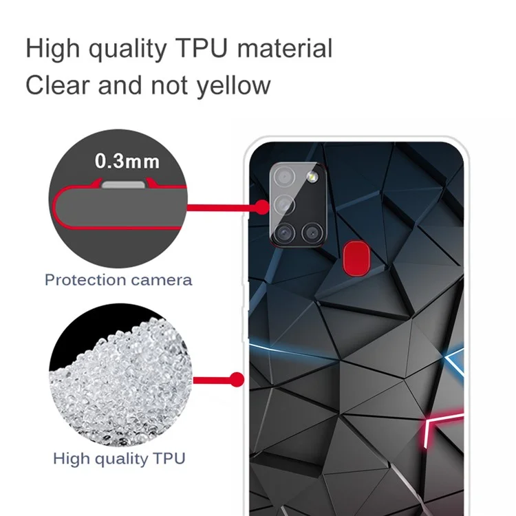 For Samsung Galaxy A21s Pattern Printing Flexible TPU Phone Case - Black/Triangle
