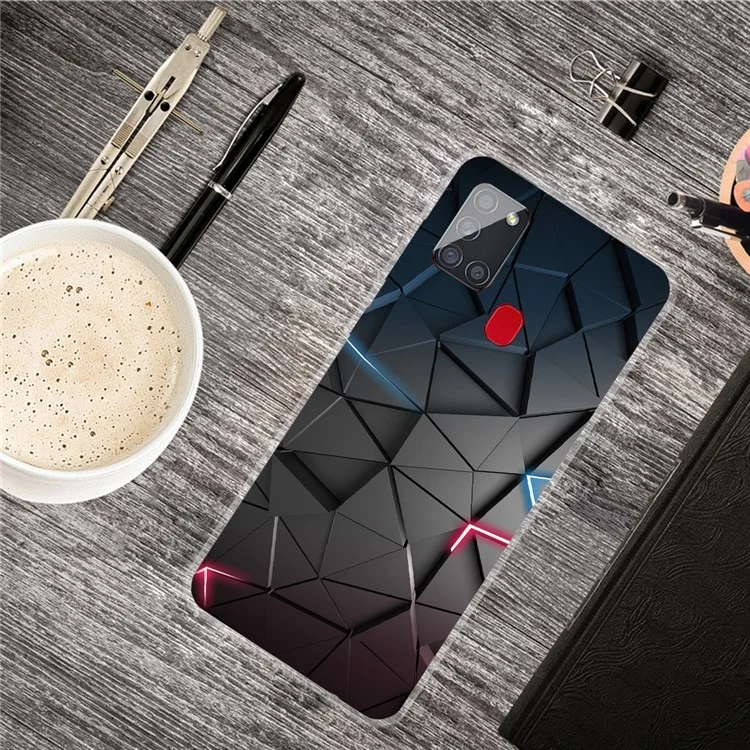 For Samsung Galaxy A21s Pattern Printing Flexible TPU Phone Case - Black/Triangle