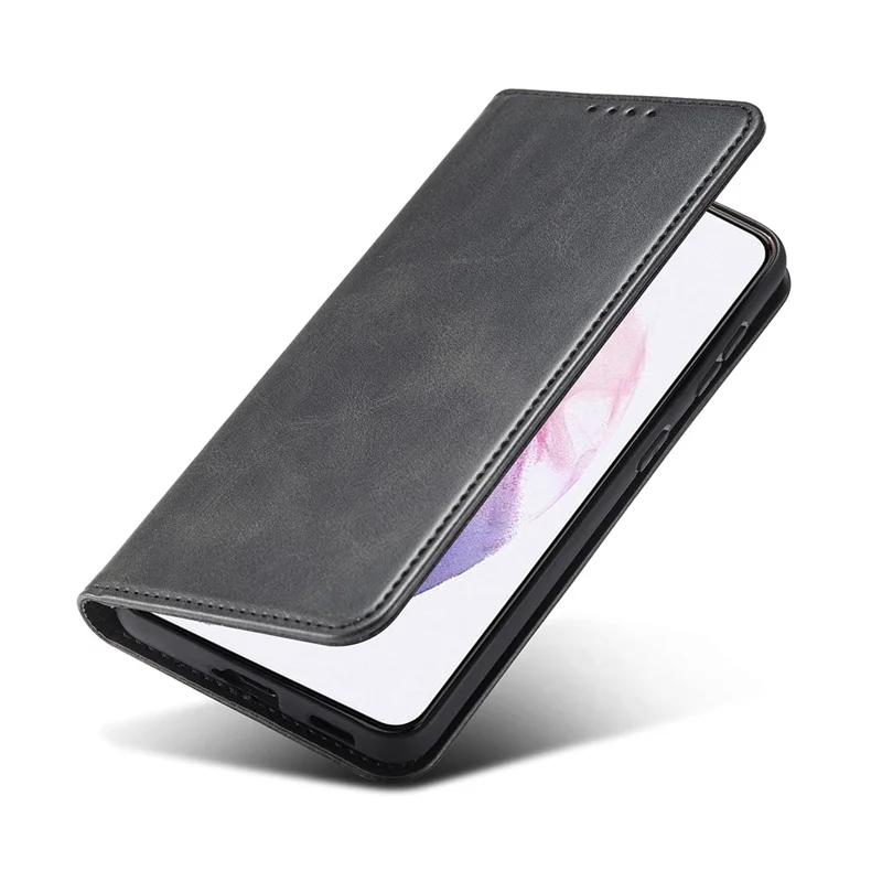 Auto-absorbed Leather Wallet Stand Cell Phone Protective Case for Samsung Galaxy S21+ 5G - Black