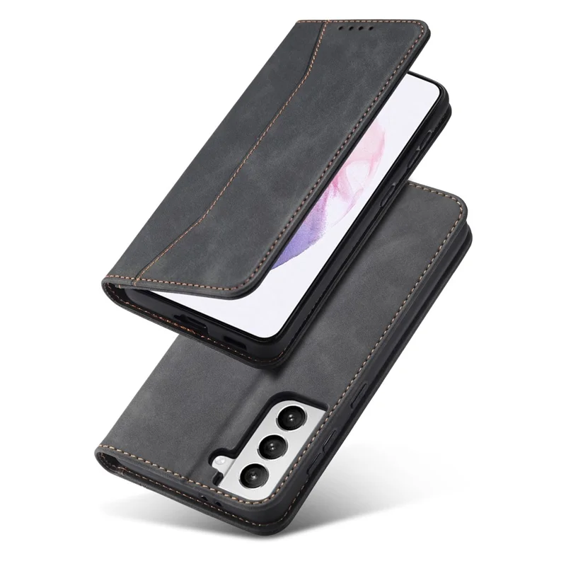 غطاء محفظة من مادة TPU وجلد PU ممتص تلقائيًا لهاتف Samsung Galaxy S21 5G - أسود