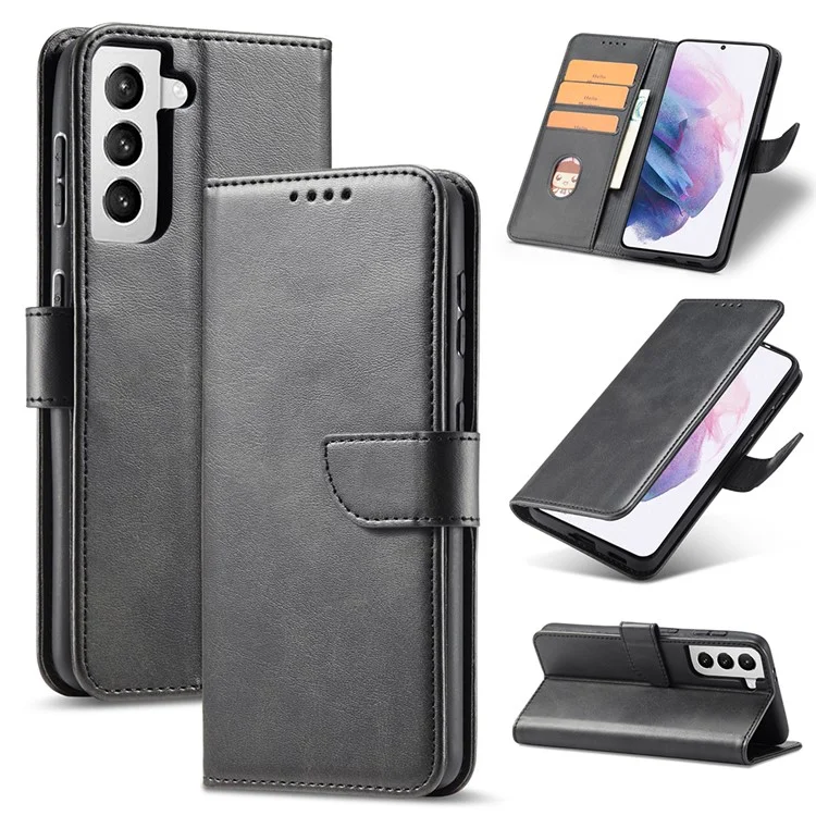 Étui de téléphone en cuir PU et TPU avec fermoir magnétique de style classique pour Samsung Galaxy S21 4G/5G - Noir