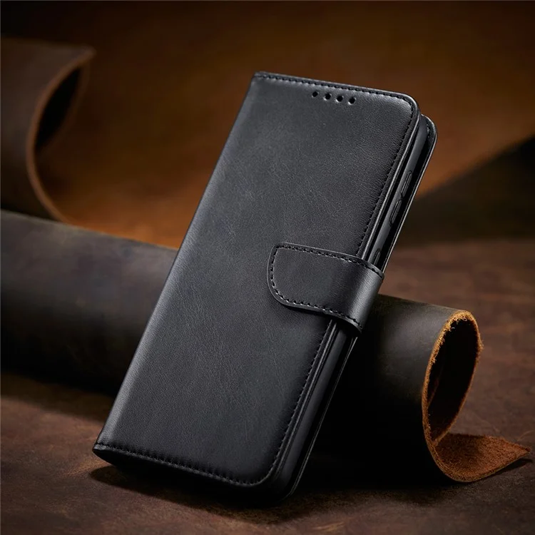 Étui de téléphone en cuir PU et TPU avec fermoir magnétique de style classique pour Samsung Galaxy S21 4G/5G - Noir