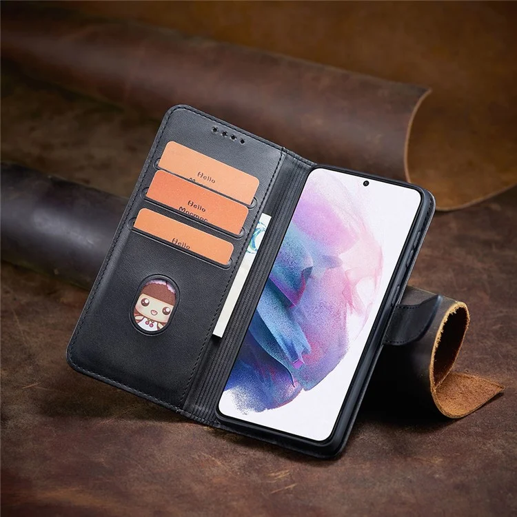 Étui de téléphone en cuir PU et TPU avec fermoir magnétique de style classique pour Samsung Galaxy S21 4G/5G - Noir
