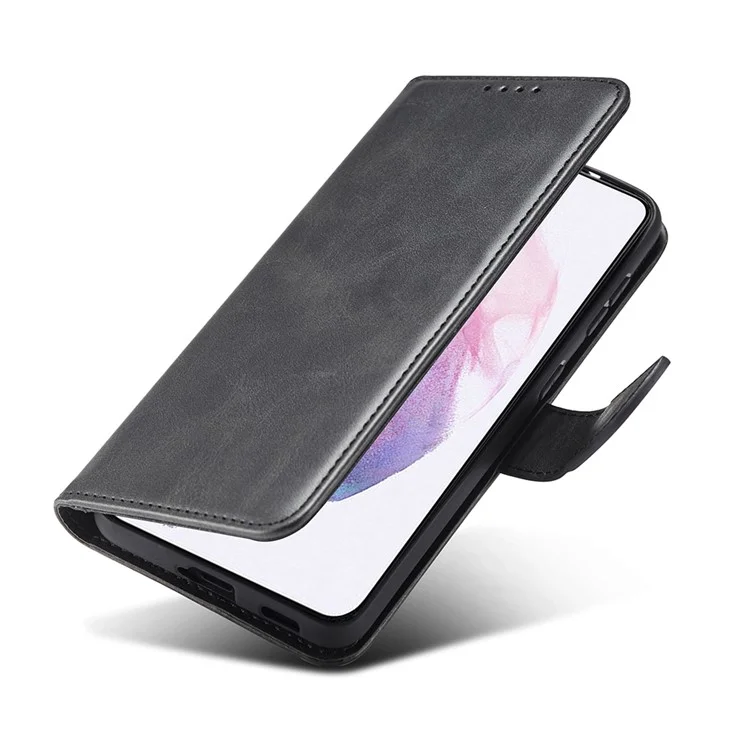 Étui de téléphone en cuir PU et TPU avec fermoir magnétique de style classique pour Samsung Galaxy S21 4G/5G - Noir