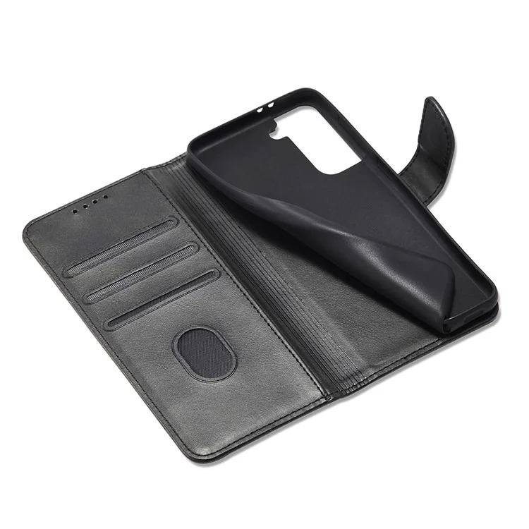 Étui de téléphone en cuir PU et TPU avec fermoir magnétique de style classique pour Samsung Galaxy S21 4G/5G - Noir